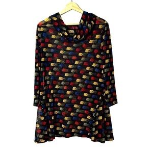 Max & Rina Sheer Tunic Collar Long Sleeve Bold Bright Size XL Studded Detail